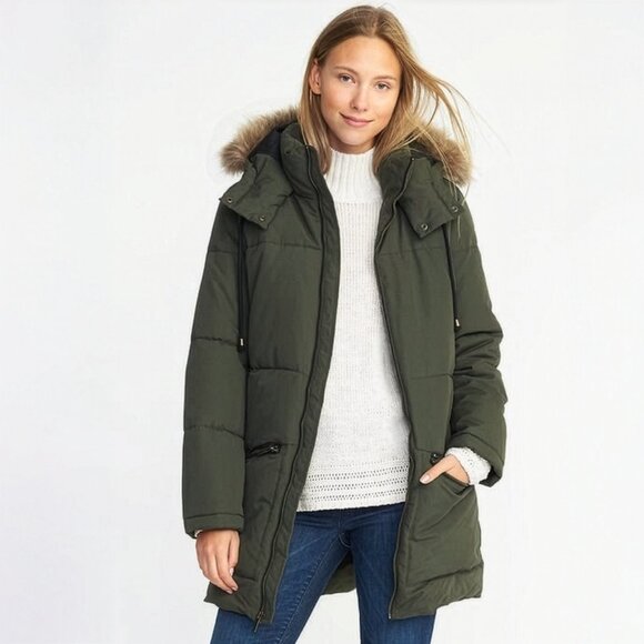 Old Navy Jackets & Blazers - Olive Green Puffer Parka With Detachable Hood